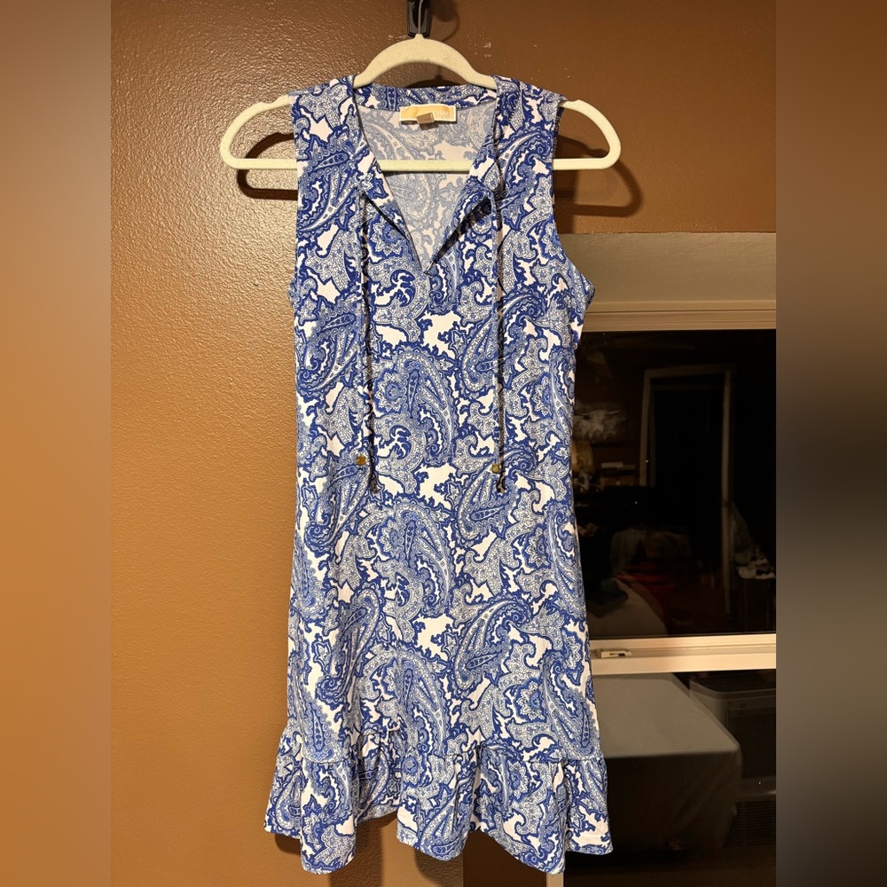 Michael Kors Dress Womens S Blue Paisley Print Keyhole Neckline